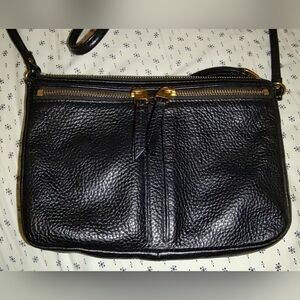 Fossil Pebbled Leather ERIN Crossbody Bag Purse Black Brass Hardware